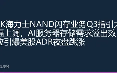 SK海力士NAND闪存业务Q3指引大幅上调，AI服务器存储需求溢出效应引爆美股ADR夜盘跳涨