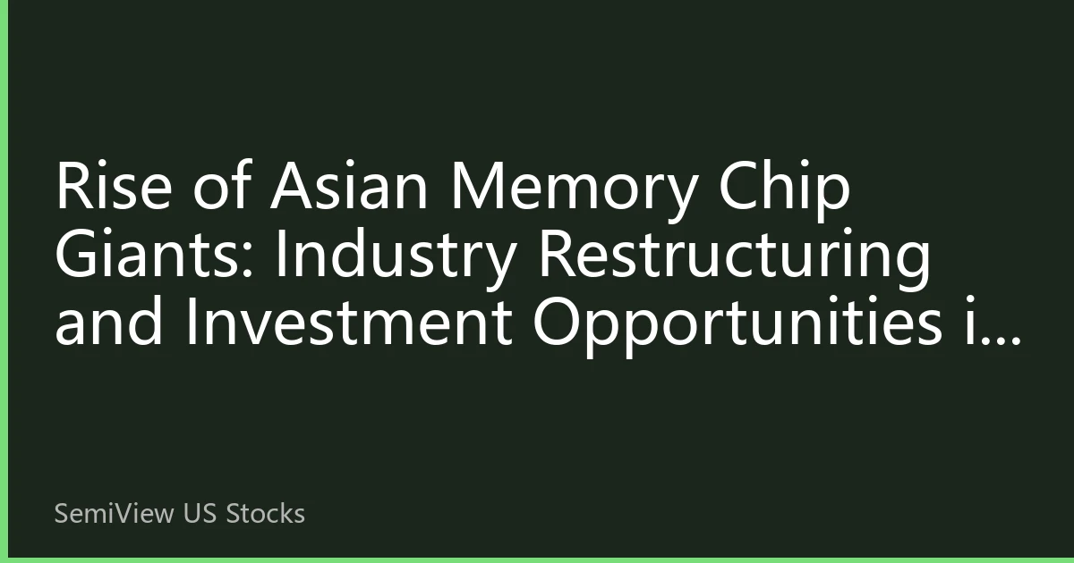 Rise of Asian Memory Chip Giants: Industry Restructuring and Investment Opportunities in August 2026