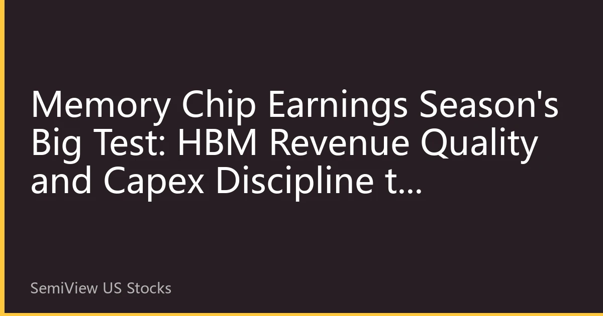 Memory Chip Earnings Season's Big Test: HBM Revenue Quality and Capex Discipline to Determine Valuation Trajectory of Asian ADRs