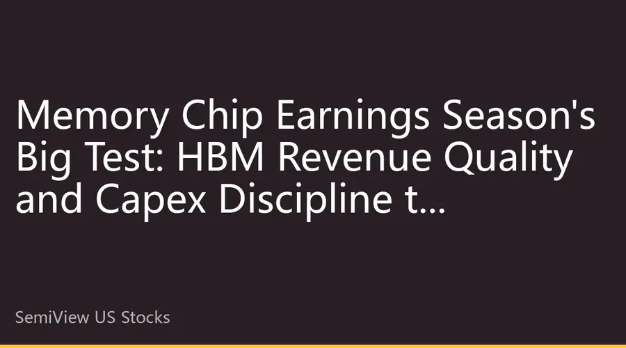 Memory Chip Earnings Season's Big Test: HBM Revenue Quality and Capex Discipline to Determine Valuation Trajectory of Asian ADRs